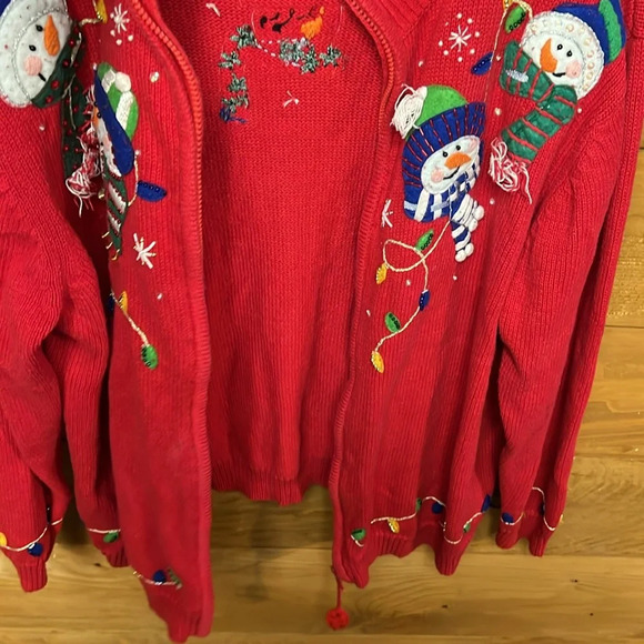 Tiara International Womens Vintage Christmas Sweater cardigan snowman ugly 18/20 - Picture 7 of 9